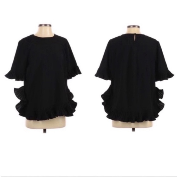 CARMEN MARC VALVO pleated-Trim Elbow-Sleeve Blouse - Picture 1 of 11